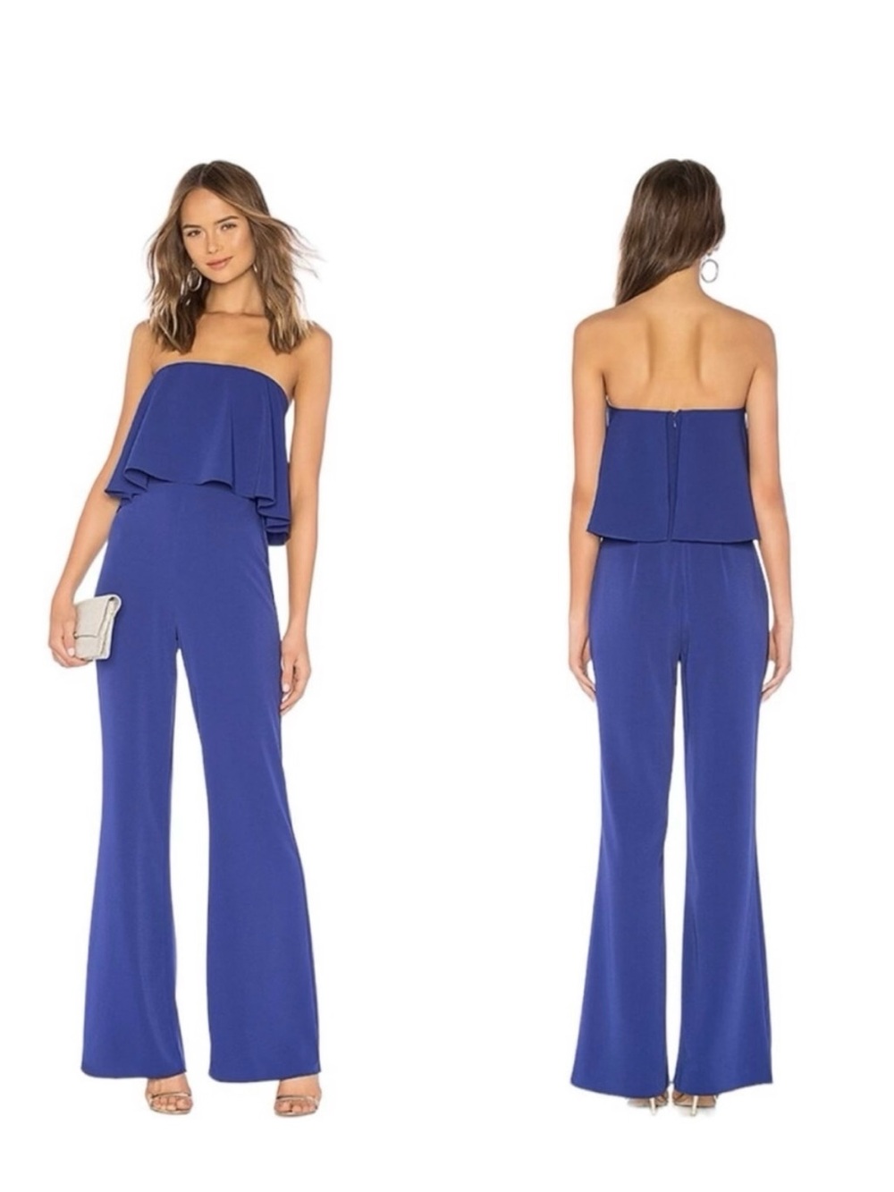 Lovers+Friends Nikki Strapless Ruffle Wide-Leg Jumpsuit